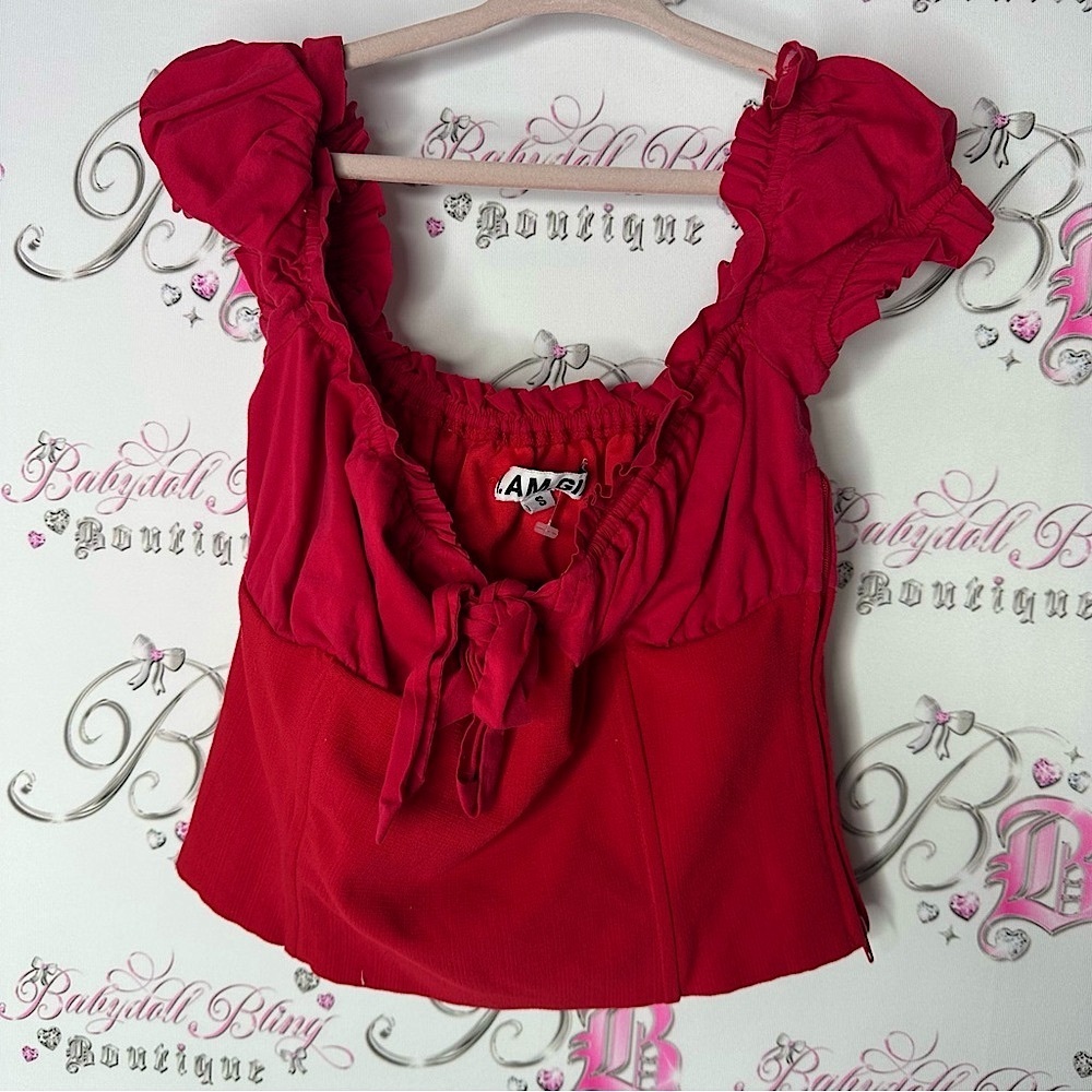 I.am.Gia top milkmaid corset red tie up ribbon 🎀 bow sexy cute frilly Naomi